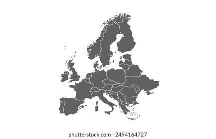 Political Map of Europe isolated on white background. for website layouts, background, education, precise, customizable, Travel worldwide, map silhouette backdrop, earth geography, political, reports.