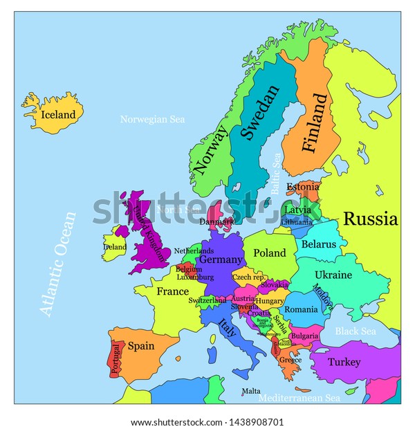 Europe Political Map With Countries Political Map Europe Multicolored Map Country Stock Vector (Royalty Free)  1438908701 | Shutterstock