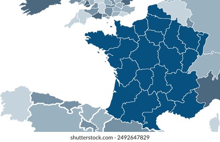 Political Map of France with individual colors,isolated on white background for website layouts,background,education, precise,customizable,Travel worldwide,map silhouette backdrop,earth geography.