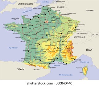 political map of France with roads