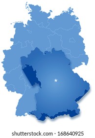 Political map of Germany with all states where Bavaria (Freistaat Bayern) is pulled out