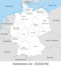 Political map of Germany with borders with borders of regions and countries