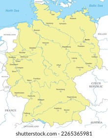 Political map of Germany with national borders, cities and rivers svg