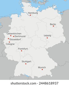 Political map of Germany with soccer tournament 2024 host cities