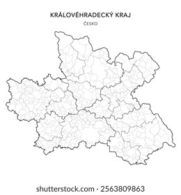 Political Map of the Hradec Králové Region (Královéhradecký kraj) with Districts (Okres), AD MEC (SO ORP), AD CLA (SO POU) and Municipalities (Obcí) 2024 - Czechia Czech Republic (Česko) - Vector Map