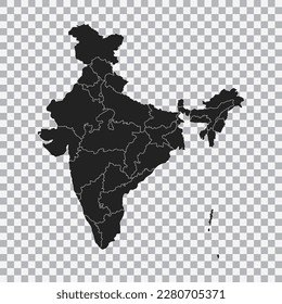 Political map of the India isolated on transparent background. Vector.