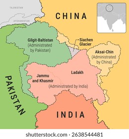 Political Map of India, Pakistan, and China