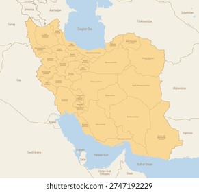 Political map of Iran provinces, vector illustration