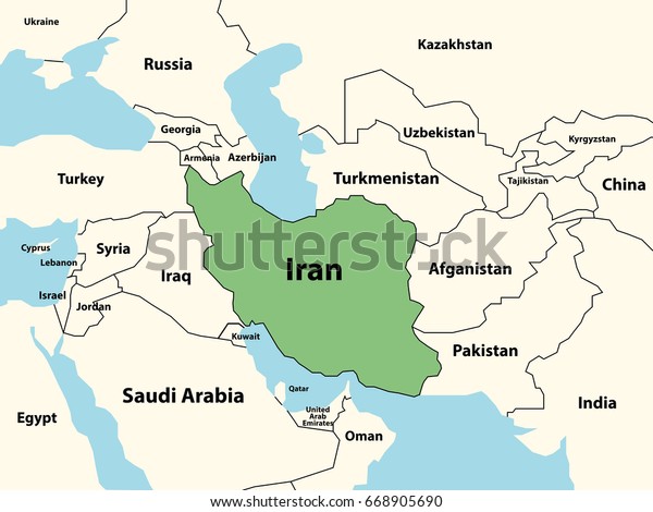 Political Map Iran Surrounding Countries Highlighted Stock Vector ...