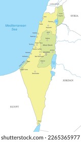 Political map of Israel with national borders, cities and rivers