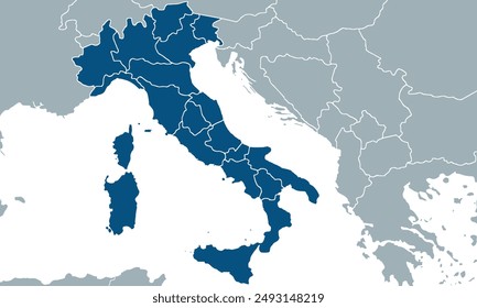 Political Map of Italy with individual colors,isolated on white background for website layouts,background,education, precise,customizable,Travel worldwide,map silhouette backdrop,earth geography.