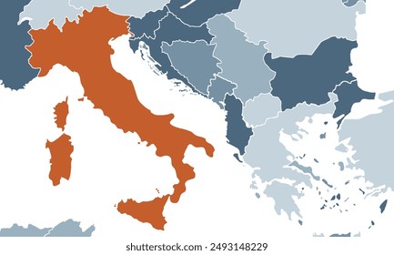 Political Map of Italy with individual colors,isolated on white background for website layouts,background,education, precise,customizable,Travel worldwide,map silhouette backdrop,earth geography.