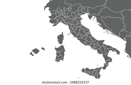 Political Map of italy isolated on white background. for website layouts, background, education, precise, customizable, Travel worldwide, map silhouette backdrop, earth geography, political, reports.