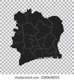 Political map of the Ivory Coast isolated on transparent background. Vector.