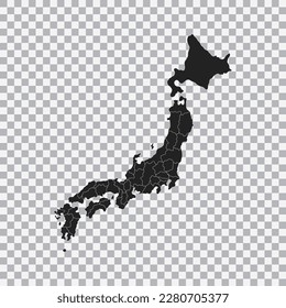 Political map of the Japan isolated on transparent background. Vector.