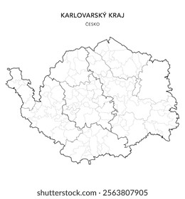 Political Map of the Karlovy Vary Region (Karlovarský kraj) with Districts (Okres), AD MEC (SO ORP), AD CLA (SO POU) and Municipalities (Obcí) as of 2024 - Czechia Czech Republic (Česko) - Vector Map