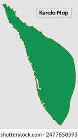 Political Map of Kerala in green colour. vector map illustration. Indian state in South India malabar coast mapping drawing with border in stroke, editable eps vector template graphics