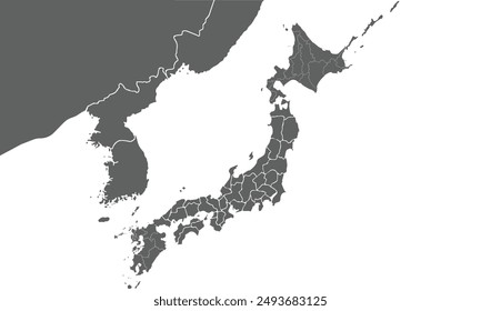 Political Map of Korean and Japan isolated on white background. for website layouts, background, education, precise, customizable, Travel worldwide, map silhouette backdrop, earth geography.
