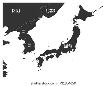 Political map of Korean and Japanese region, South Korea, North Korea and Japan. Map with labeling on white background. Vector illustration.