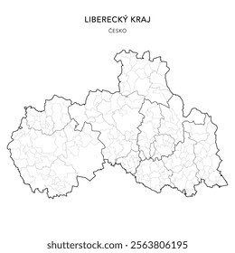 Political Map of the Liberec Region (Liberecký kraj) with Districts (Okres), AD MEC (SO ORP), AD CLA (SO POU) and Municipalities (Obcí) as of 2024 - Czechia Czech Republic (Česko) - Vector Map