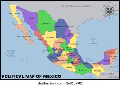 Political Map Mexico Stock Vector (Royalty Free) 268187981 | Shutterstock