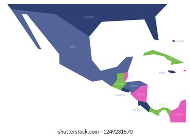 Political map of Mexico and Central Amercia. Simlified schematic flat vector map in four color scheme.