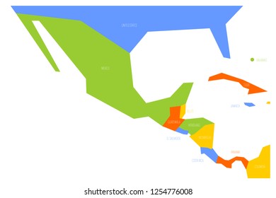 Political map of Mexico and Central Amercia. Simlified schematic flat vector map in four color scheme.