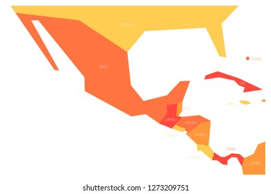 Political map of Mexico and Central Amercia. Simlified schematic flat vector map in four color scheme.