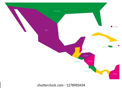 Political map of Mexico and Central Amercia. Simlified schematic flat vector map in four color scheme.