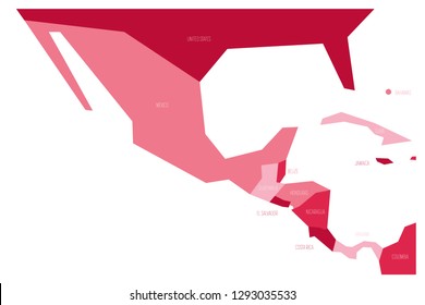 Political map of Mexico and Central Amercia. Simlified schematic flat vector map in four shades of pink.