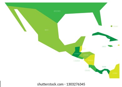 Political map of Mexico and Central Amercia. Simlified schematic flat vector map in four shades of green.