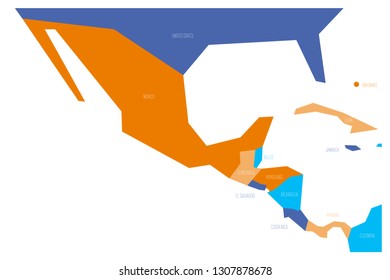 Political map of Mexico and Central Amercia. Simlified schematic flat vector map in four color scheme.