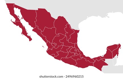 Political Map of Mexico Grayscale,isolated on white background for website layouts,background,education, precise,customizable,Travel worldwide,map silhouette backdrop,earth geography, political.