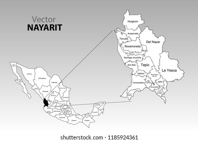 Political Map Mexico Names Stock Vector (Royalty Free) 1185924361 ...