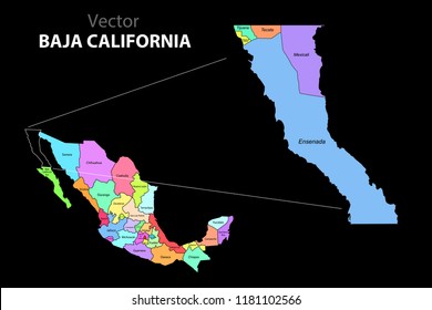 Political Map of Mexico with names and colors