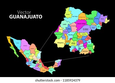 Political Map of Mexico with names and colors