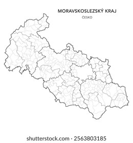 Political Map of the Moravian-Silesian Region (Moravskoslezský kraj) with Districts (Okres), AD MEC (SO ORP), AD CLA (SO POU) and Municipalities (Obcí) - Czechia Czech Republic (Česko) - Vector Map