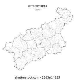 Political Map of the Ústí nad Labem Region (Ústecký kraj) with Districts (Okres), AD MEC (SO ORP), AD CLA (SO POU) and Municipalities (Obcí) as of 2024 - Czechia Czech Republic (Česko) - Vector Map