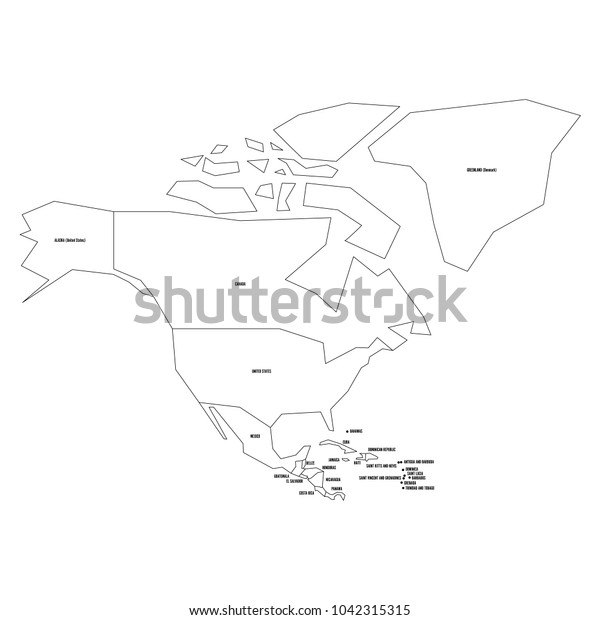 Political Map North America Simplified Thin Stock Vector Royalty