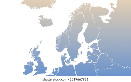 Political map of Northern Europe with borders of the countries. Scandinavia.