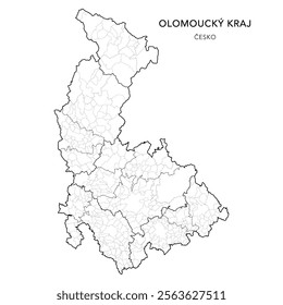 Political Map of the Olomouc Region (Olomoucký kraj) with Districts (Okres), AD MEC (SO ORP), AD CLA (SO POU) and Municipalities (Obcí) as of 2024 - Czechia Czech Republic (Česko) - Vector Map