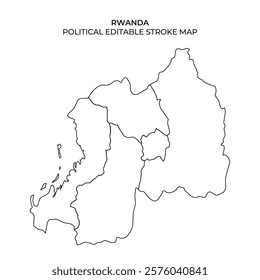 Political map outline of Rwanda showing distinct regions and borders. The design is editable, allowing for customization of political boundaries and features as needed.