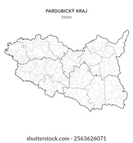 Political Map of the Pardubice Region (Pardubický kraj) with Districts (Okres), AD MEC (SO ORP), AD CLA (SO POU) and Municipalities (Obcí) as of 2024 - Czechia Czech Republic (Česko) - Vector Map