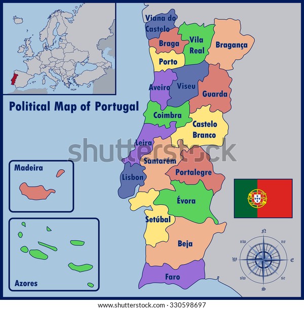 Political Map Portugal Stock Vector (Royalty Free) 330598697