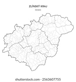 Political Map of the Zlín Region (Zlínský kraj) with Districts (Okres), AD MEC (SO ORP), AD CLA (SO POU) and Municipalities (Obcí) as of 2024 - Czechia Czech Republic (Česko) - Vector Map