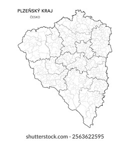 Political Map of the Plzeň Region (Plzeňský kraj) with Districts, AD MEC, AD CLA, Municipalities, and Plzeň Boroughs and Administrative Parts as of 2024 - Czechia Czech Republic (Česko) - Vector Map