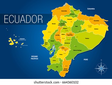 Political Map Republic Ecuador Names Provinces Stock Vector (Royalty ...