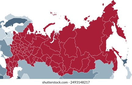 Political Map of Russia with individual colors,isolated on white background for website layouts,background,education, precise,customizable,Travel worldwide,map silhouette backdrop,earth geography.