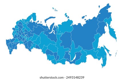 Political Map of Russia with individual colors,isolated on white background for website layouts,background,education, precise,customizable,Travel worldwide,map silhouette backdrop,earth geography.