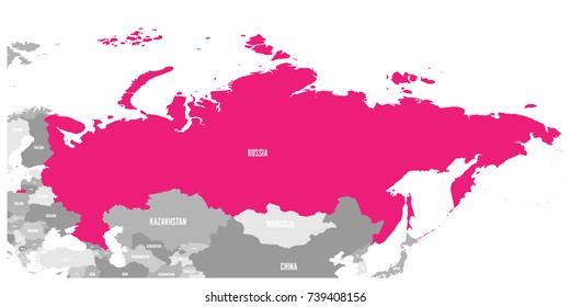 Political map of Russia and surrounding countries. Highlighted by pink. Vector illustration.